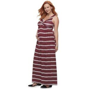a:glow Maternity Womens Red Striped V Neck Sleeveless Tank Maxi Dress Sz L New